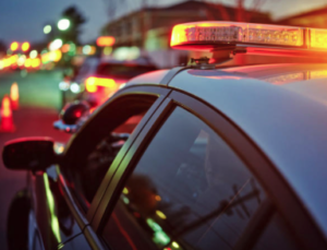 the image shows police lights and there is an accident