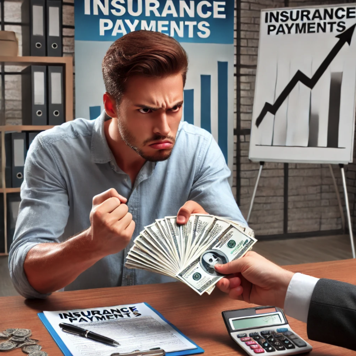 shows an angry man paying too much for insurance